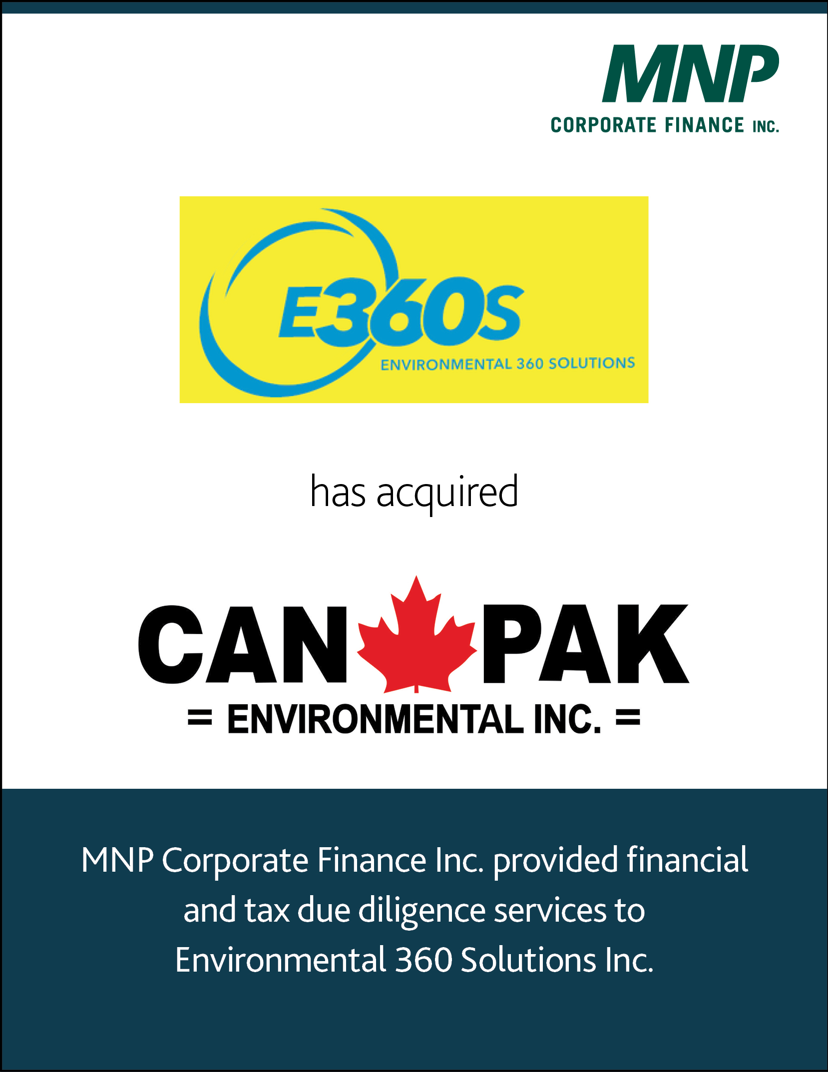 Environmental 360 Solutions Inc. has acquired Can Pak Environmental Inc.