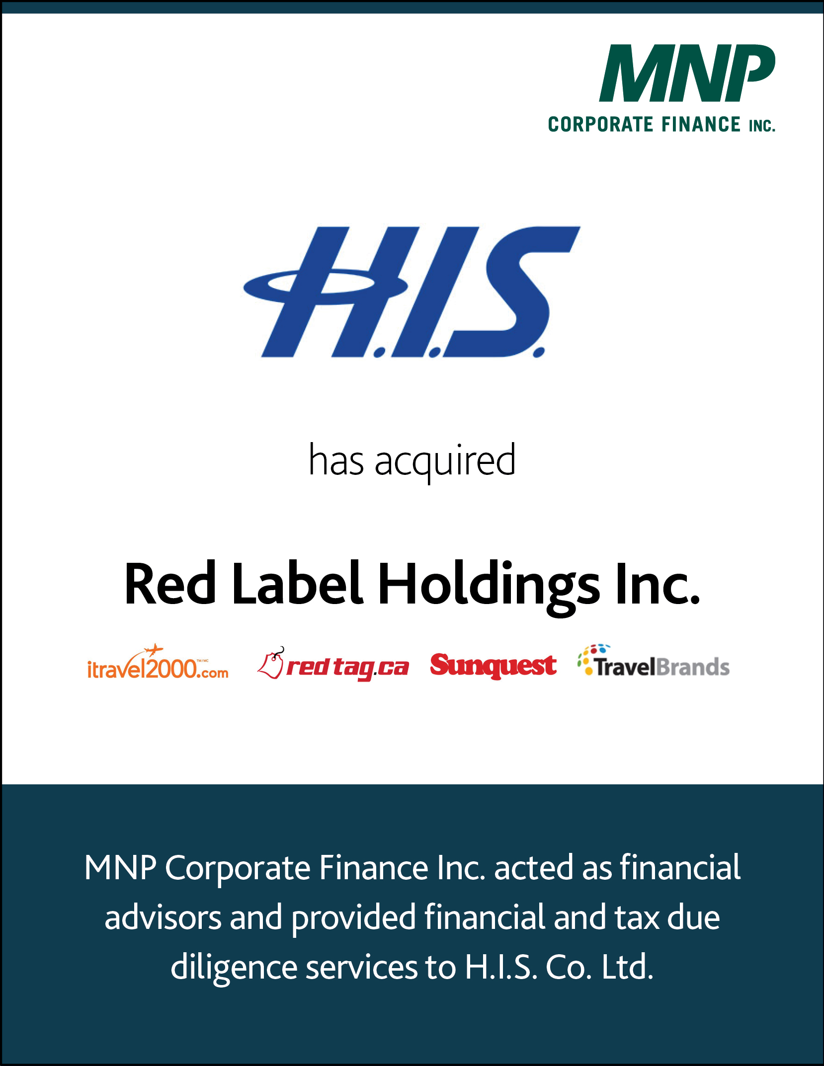 H.I.S. Co. Ltd. has acquired Red Label Holdings Inc. | MNP