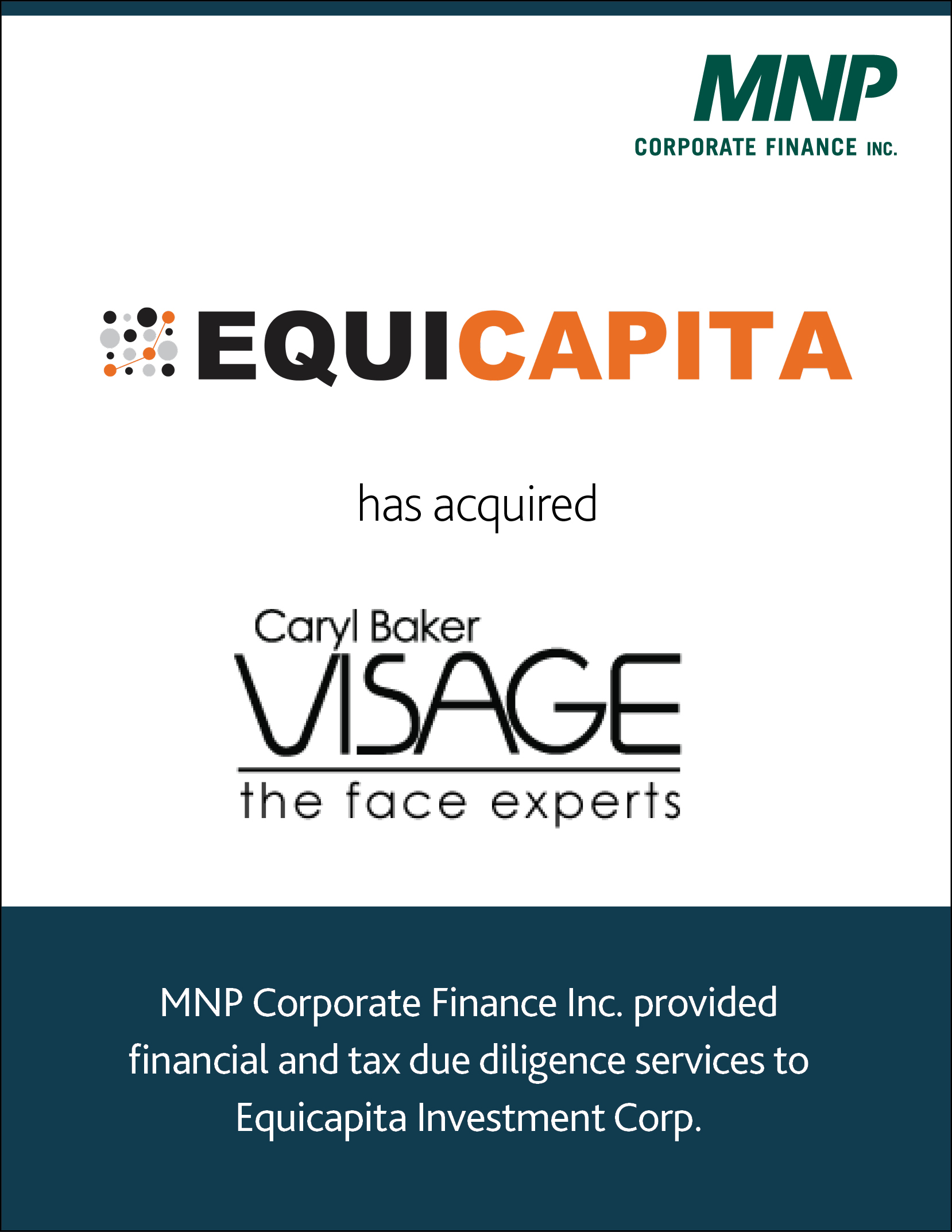 Equicapita Investment Corp. has acquired Visage Cosmetics Limited.