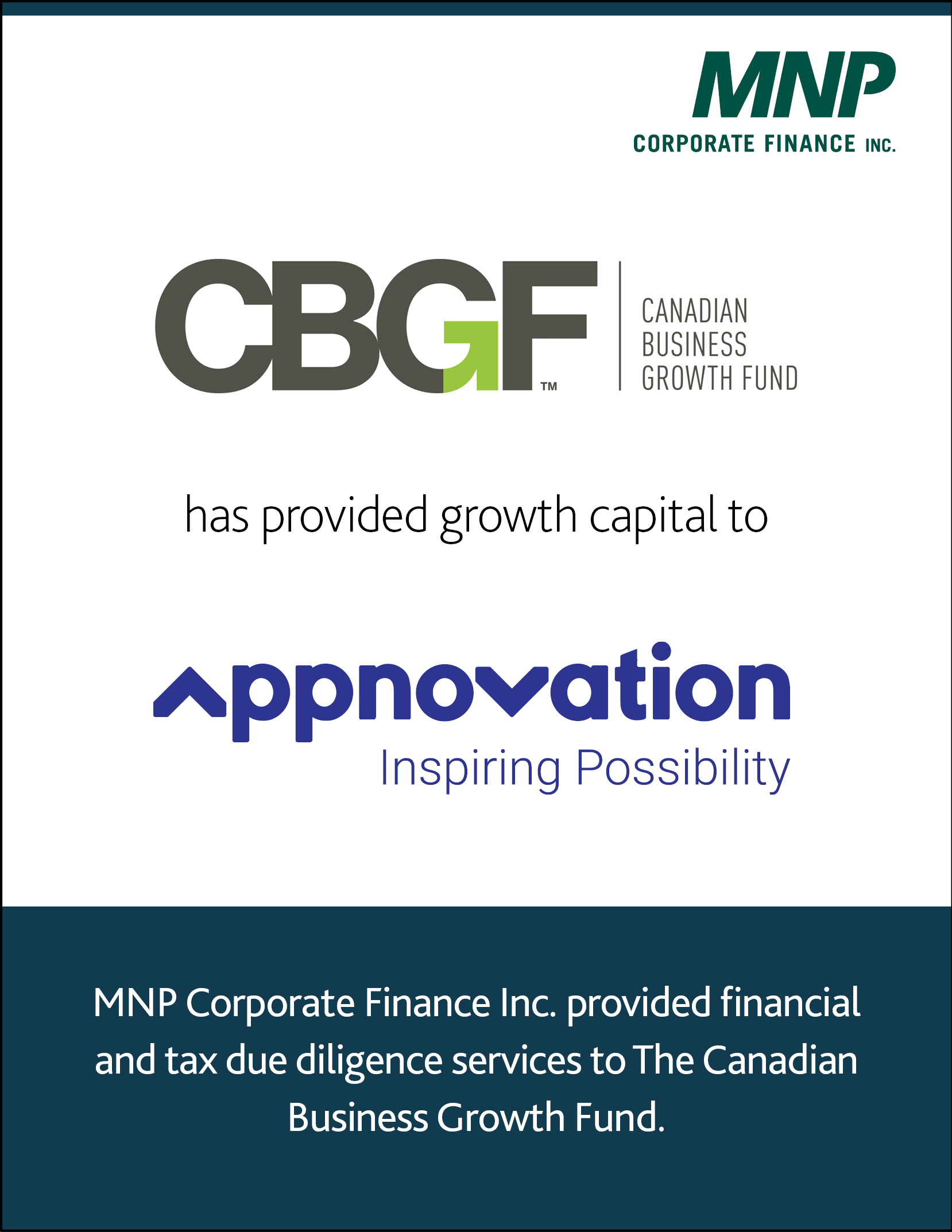 Canadian Business Growth Fund has provided growth capital to Appnovation Inspiring Possibility