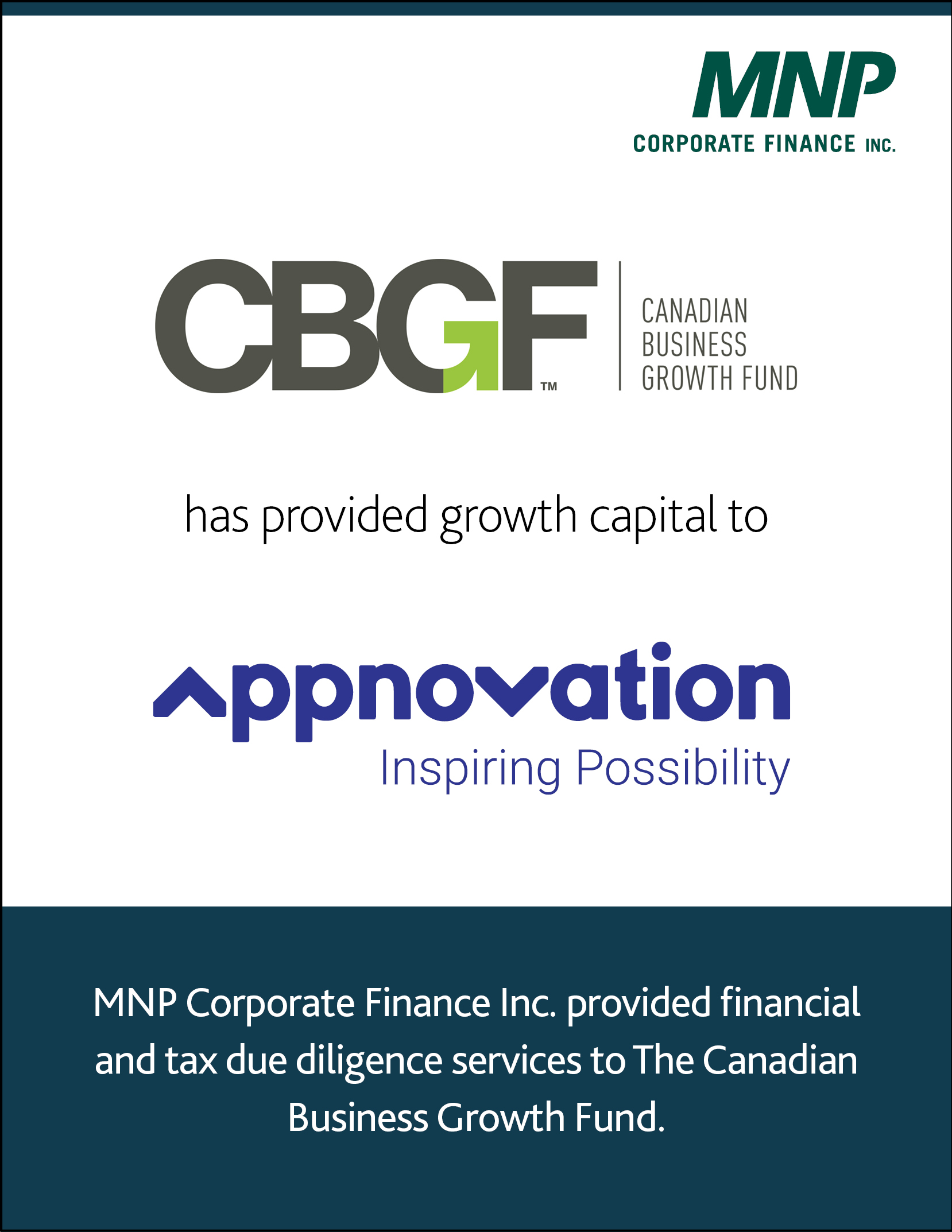 Canadian Business Growth Fund has provided growth capital to Appnovation Inspiring Possibility 