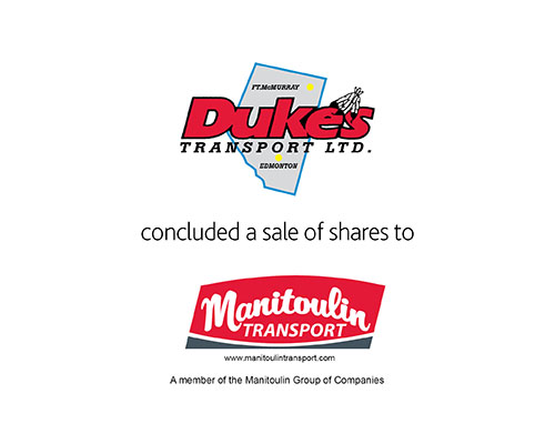 Dukes Transport Ltd concluded a sale of shares to Manitoulin Transport