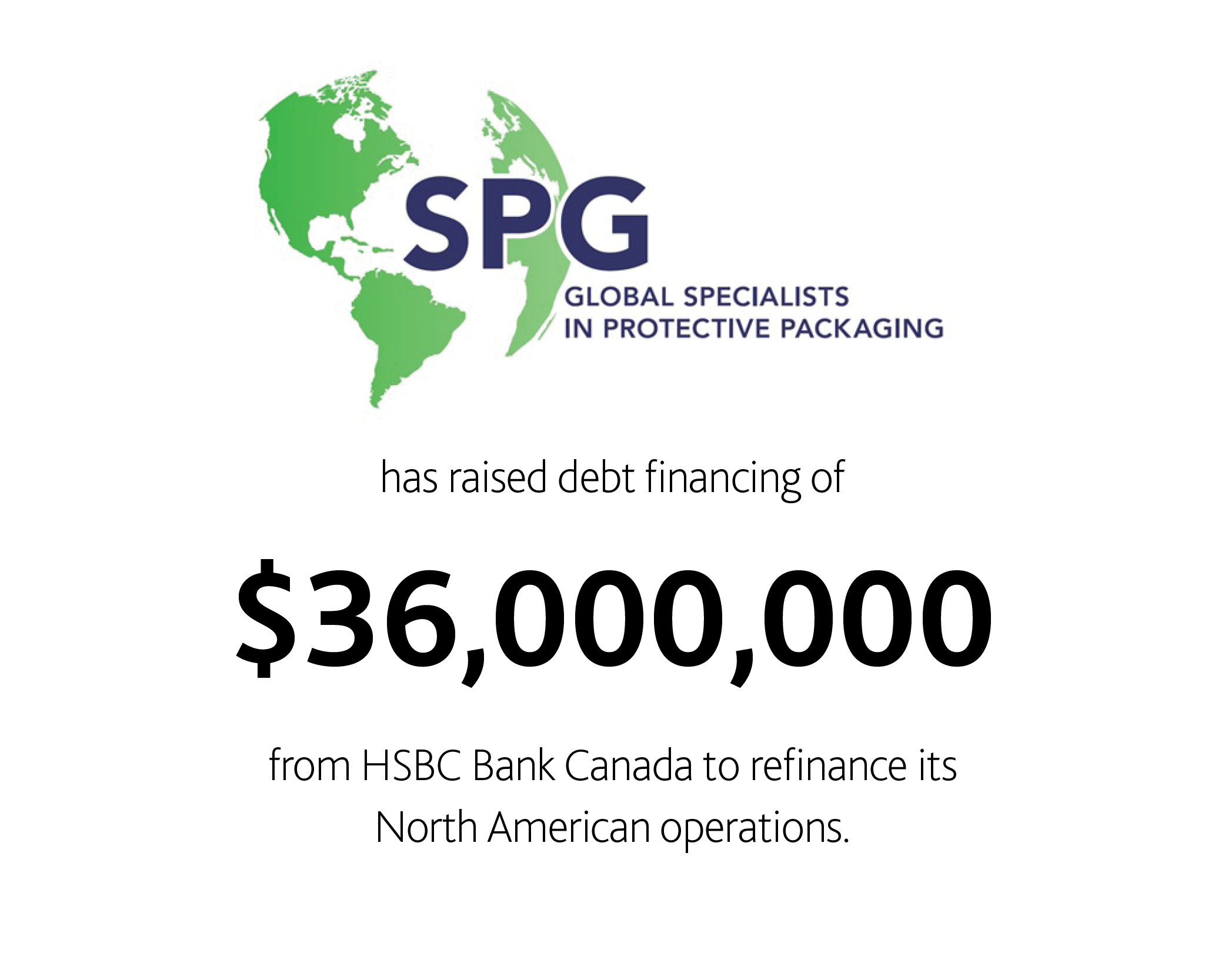 Specialized Packaging Group L.P. has raised debt financing of $36,000,000 from HSBC Bank Canada to refinance its North American operations.