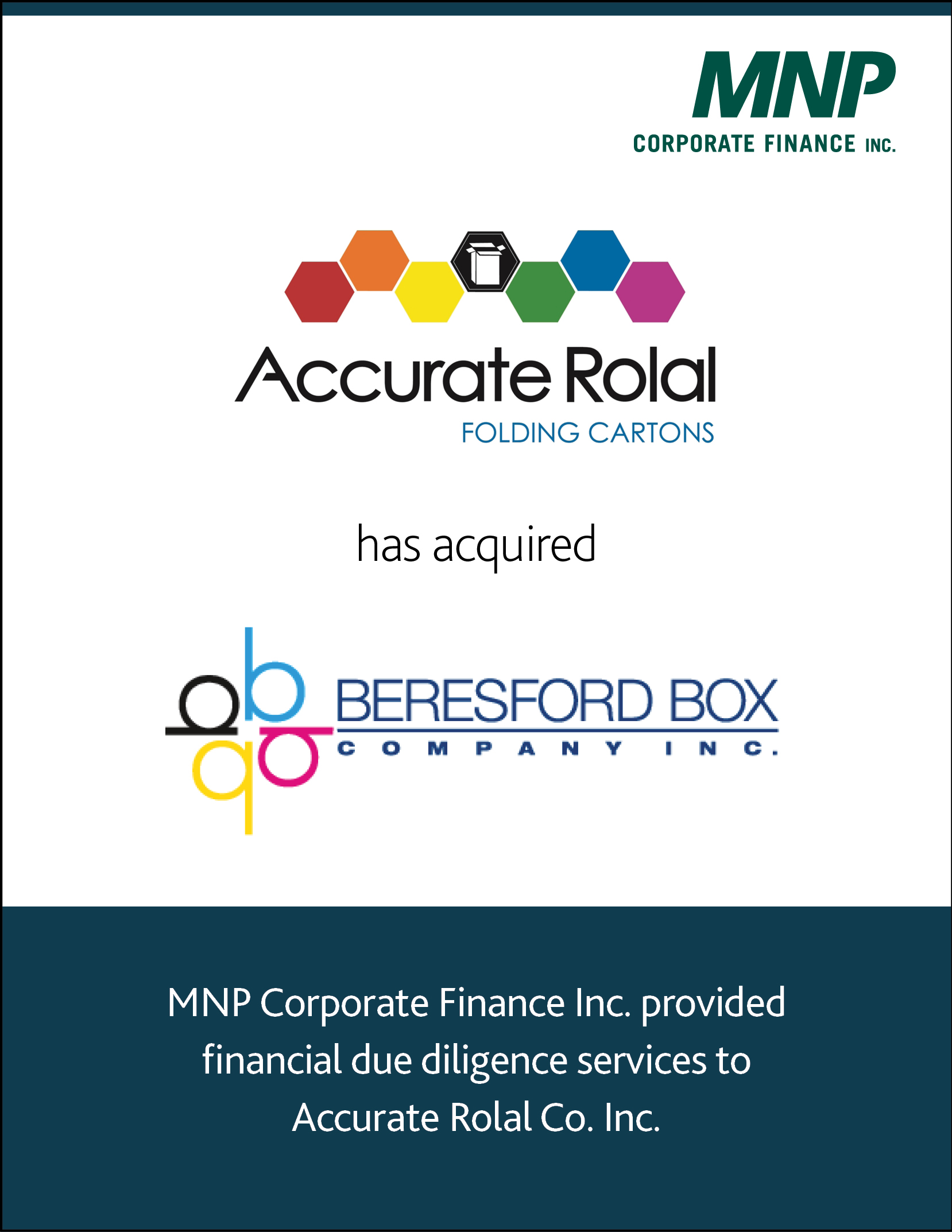 Accurate Rolal Co. Inc. has acquired Beresford Box Company Inc.