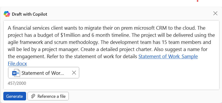 Draft with Copilot prompt