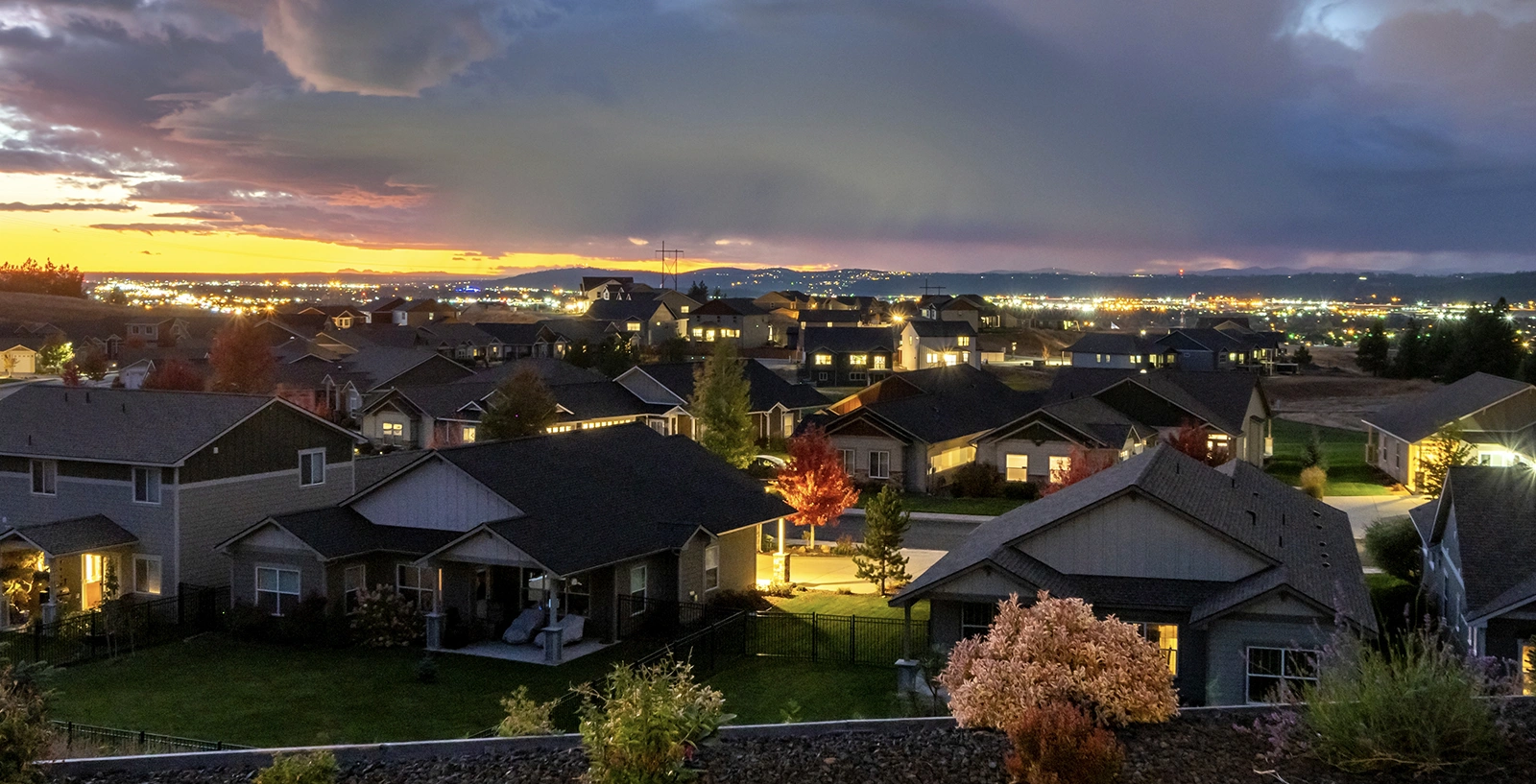 Suburban neighborhood in dusk