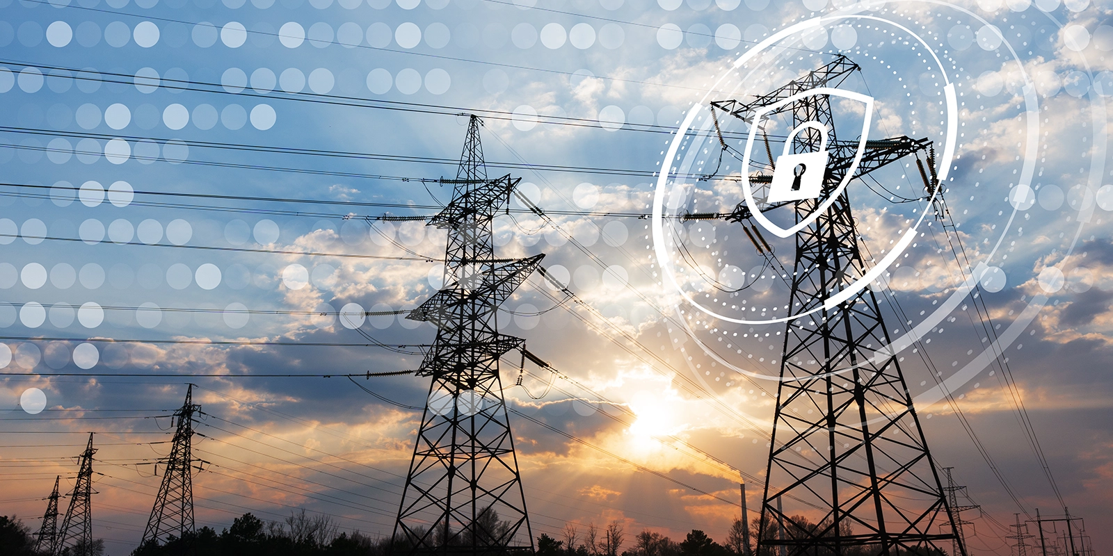 power lines with cyber security tech overlay
