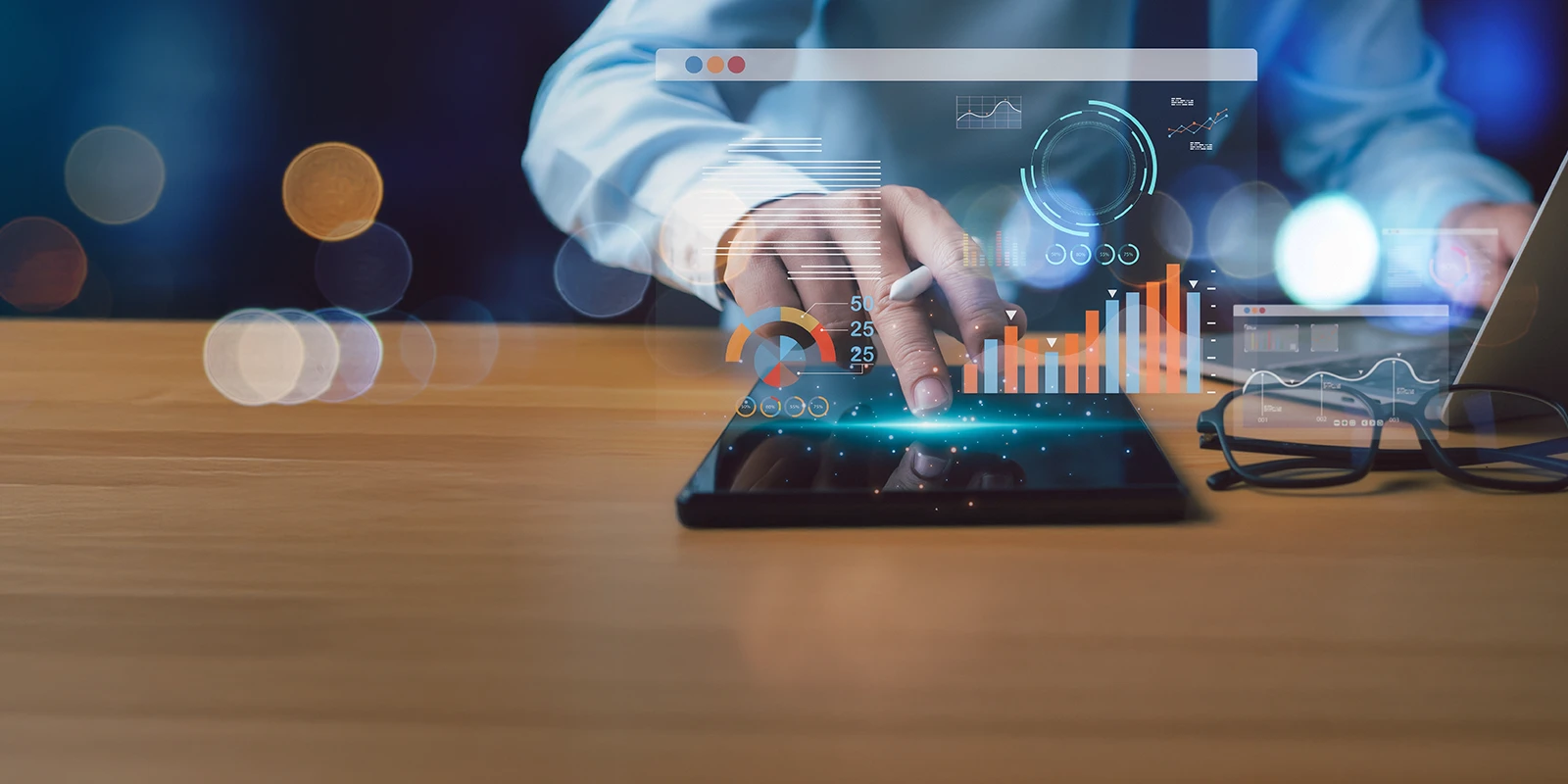 Auditor analyzing data insights on tablet