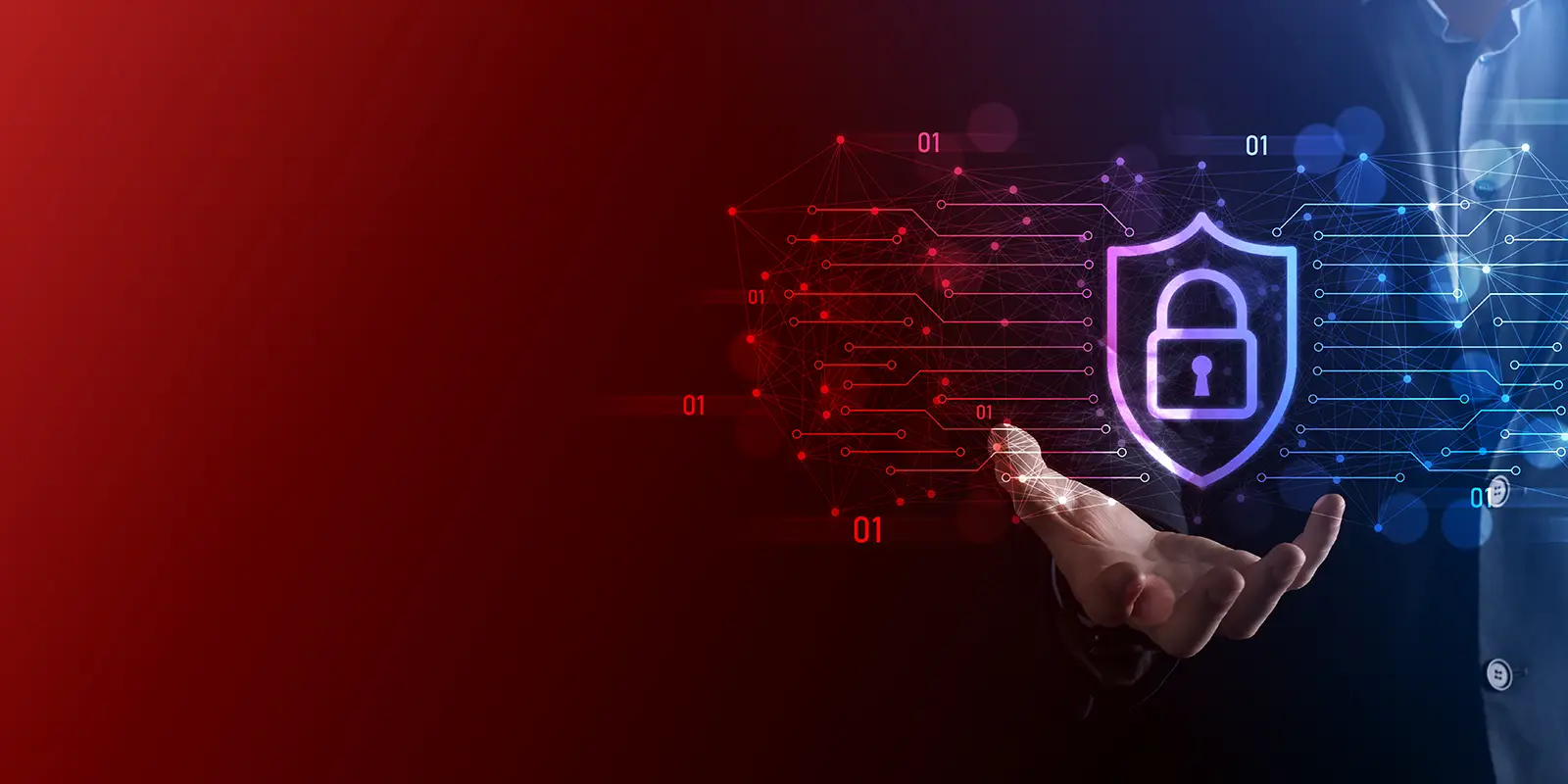 Protection network security symbol representing securing your data with a businessman holding it.