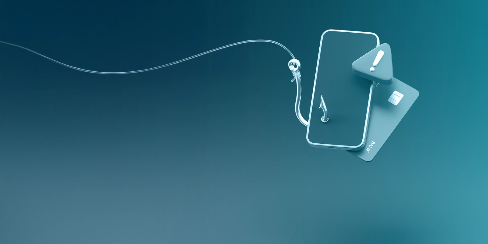 Fishing hook catching a smartphone and a credit card
